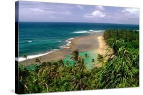 Panoramic view of Kee-e Beach, Kauai, Hawaii-George Oze-Stretched Canvas