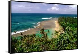 Panoramic view of Kee-e Beach, Kauai, Hawaii-George Oze-Framed Stretched Canvas