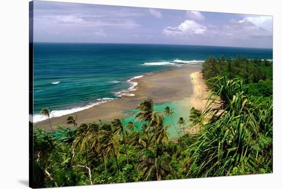 Panoramic view of Kee-e Beach, Kauai, Hawaii-George Oze-Stretched Canvas