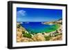 Panoramic View of Lindos Bay, Rhodes Island, Greece-Maugli-l-Framed Photographic Print