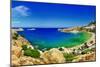 Panoramic View of Lindos Bay, Rhodes Island, Greece-Maugli-l-Mounted Photographic Print