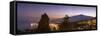 Panoramic view of Mount Etna and Giardini Naxos at dusk from Taormina, Sicily, Italy, Mediterranean-John Miller-Framed Stretched Canvas