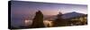 Panoramic view of Mount Etna and Giardini Naxos at dusk from Taormina, Sicily, Italy, Mediterranean-John Miller-Stretched Canvas