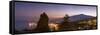 Panoramic view of Mount Etna and Giardini Naxos at dusk from Taormina, Sicily, Italy, Mediterranean-John Miller-Framed Stretched Canvas