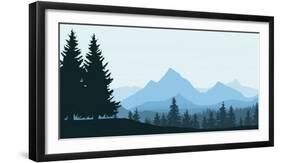 Panoramic View of Mountain Landscape with Forest and Hill under Blue Sky with Clouds - Vector Illus-FORGEM-Framed Photographic Print