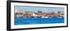 Panoramic view of Portland Harbor boats with south Portland skyline, Portland, Maine-null-Framed Photographic Print