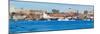 Panoramic view of Portland Harbor boats with south Portland skyline, Portland, Maine-null-Mounted Photographic Print