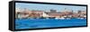 Panoramic view of Portland Harbor boats with south Portland skyline, Portland, Maine-null-Framed Stretched Canvas