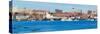 Panoramic view of Portland Harbor boats with south Portland skyline, Portland, Maine-null-Stretched Canvas