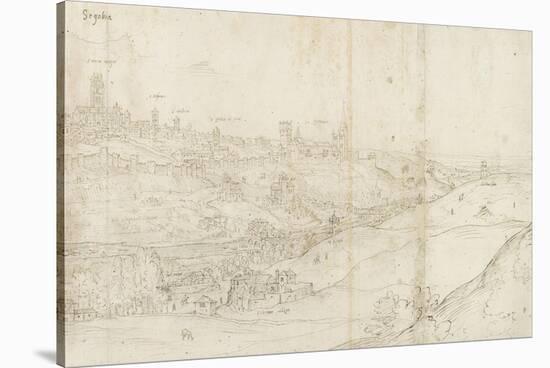 Panoramic View of Segovia from the East (Pen and Brown Ink with Touches of Blue Wash over Black Cha-Anthonis van den Wyngaerde-Stretched Canvas