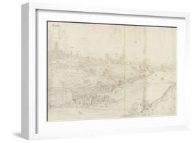 Panoramic View of Segovia from the East (Pen and Brown Ink with Touches of Blue Wash over Black Cha-Anthonis van den Wyngaerde-Framed Giclee Print