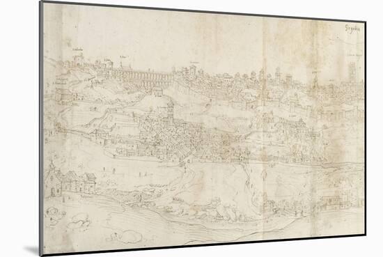 Panoramic View of Segovia from the East (Pen and Brown Ink with Touches of Blue Wash over Black Cha-Anthonis van den Wyngaerde-Mounted Giclee Print