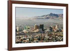 Panoramic view of skyline and downtown El Paso Texas looking toward Juarez, Mexico-null-Framed Photographic Print