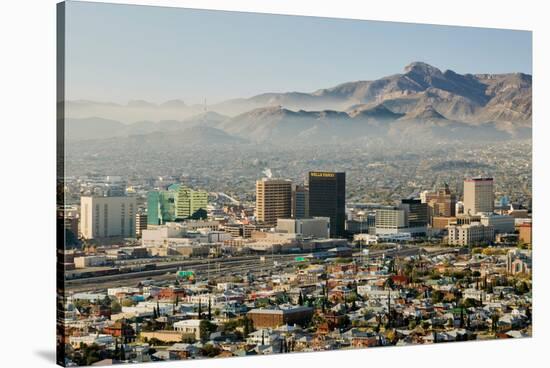 Panoramic view of skyline and downtown El Paso Texas looking toward Juarez, Mexico-null-Stretched Canvas