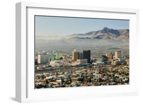 Panoramic view of skyline and downtown El Paso Texas looking toward Juarez, Mexico-null-Framed Photographic Print