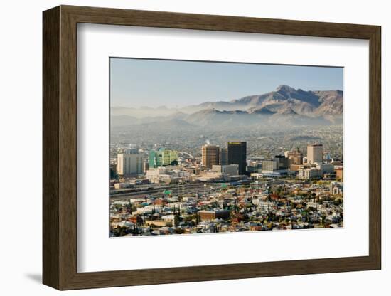 Panoramic view of skyline and downtown El Paso Texas looking toward Juarez, Mexico-null-Framed Photographic Print