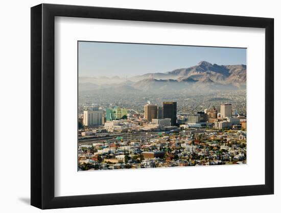 Panoramic view of skyline and downtown El Paso Texas looking toward Juarez, Mexico-null-Framed Photographic Print