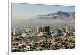 Panoramic view of skyline and downtown El Paso Texas looking toward Juarez, Mexico-null-Framed Photographic Print