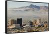 Panoramic view of skyline and downtown El Paso Texas looking toward Juarez, Mexico-null-Framed Stretched Canvas