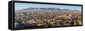 Panoramic view of skyline and downtown of El Paso Texas looking toward Juarez, Mexico-null-Framed Stretched Canvas