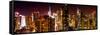 Panoramic View of Skyscrapers of Times Square and 42nd Street at Night-Philippe Hugonnard-Framed Stretched Canvas