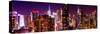 Panoramic View of Skyscrapers of Times Square and 42nd Street at Pink Night-Philippe Hugonnard-Stretched Canvas