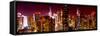 Panoramic View of Skyscrapers of Times Square and 42nd Street at Red Night-Philippe Hugonnard-Framed Stretched Canvas