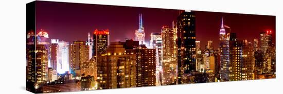 Panoramic View of Skyscrapers of Times Square and 42nd Street at Red Night-Philippe Hugonnard-Stretched Canvas
