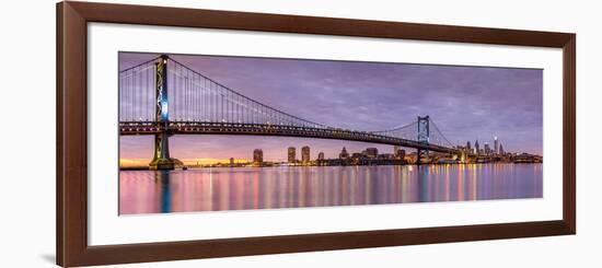 Panoramic View of the Ben Franklin Bridge and Philadelphia Skyline, under a Purple Sunset-Mihai Andritoiu-Framed Photographic Print