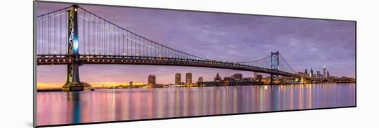 Panoramic View of the Ben Franklin Bridge and Philadelphia Skyline, under a Purple Sunset-Mihai Andritoiu-Mounted Photographic Print