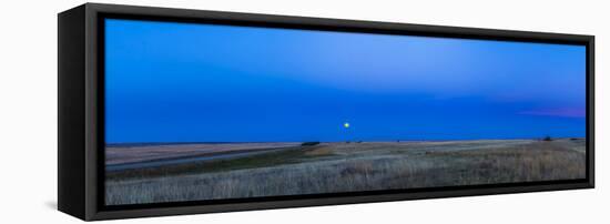 Panoramic View of the Harvest Moon Rising after Sunset, Alberta, Canada-null-Framed Stretched Canvas