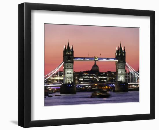 Panoramic view of Tower Bridge framing St. Paul's Cathedral, London, England-Charles Bowman-Framed Photographic Print