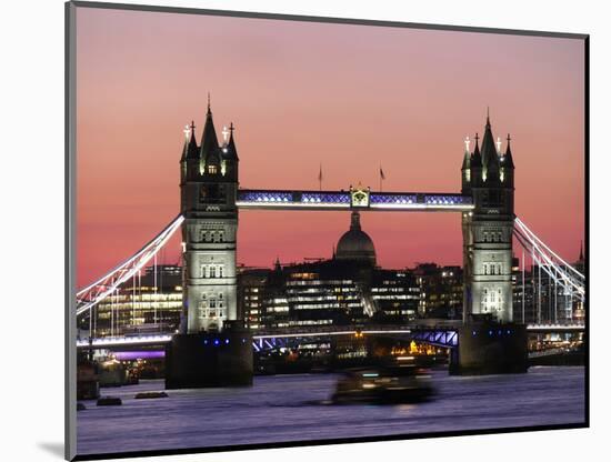 Panoramic view of Tower Bridge framing St. Paul's Cathedral, London, England-Charles Bowman-Mounted Photographic Print