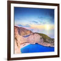 Panoramic View of Zakynthos Island, Greece with a Shipwreck on the Sandy Beach, at Sunset-Ljsphotography-Framed Photographic Print