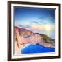 Panoramic View of Zakynthos Island, Greece with a Shipwreck on the Sandy Beach, at Sunset-Ljsphotography-Framed Photographic Print