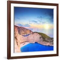 Panoramic View of Zakynthos Island, Greece with a Shipwreck on the Sandy Beach, at Sunset-Ljsphotography-Framed Photographic Print