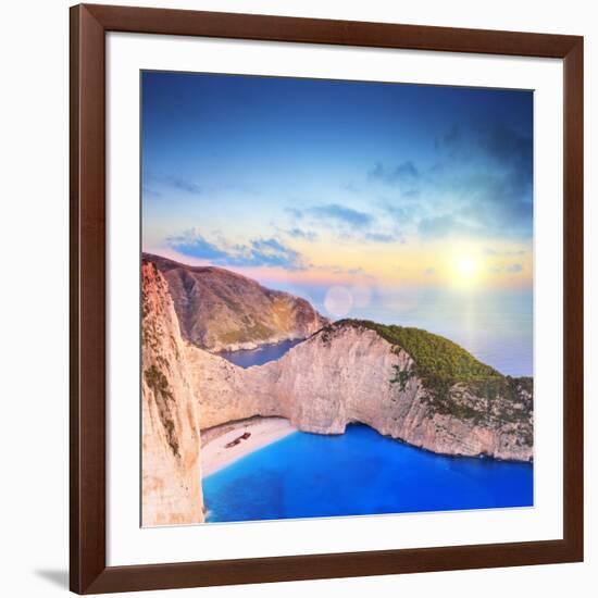 Panoramic View of Zakynthos Island, Greece with a Shipwreck on the Sandy Beach, at Sunset-Ljsphotography-Framed Photographic Print