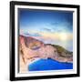 Panoramic View of Zakynthos Island, Greece with a Shipwreck on the Sandy Beach, at Sunset-Ljsphotography-Framed Photographic Print