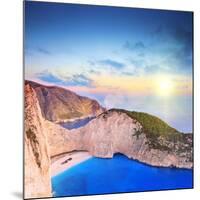 Panoramic View of Zakynthos Island, Greece with a Shipwreck on the Sandy Beach, at Sunset-Ljsphotography-Mounted Photographic Print