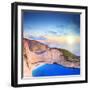 Panoramic View of Zakynthos Island, Greece with a Shipwreck on the Sandy Beach, at Sunset-Ljsphotography-Framed Photographic Print