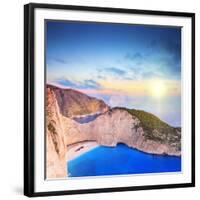 Panoramic View of Zakynthos Island, Greece with a Shipwreck on the Sandy Beach, at Sunset-Ljsphotography-Framed Premium Photographic Print