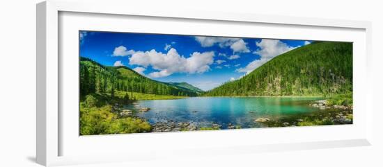 Panoramic View on Mountain Lake in Front of Mountain Range, National Park in Altai Republic, Siberi-null-Framed Photographic Print