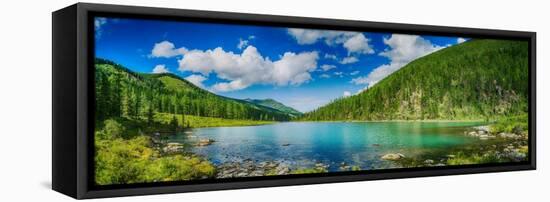 Panoramic View on Mountain Lake in Front of Mountain Range, National Park in Altai Republic, Siberi-null-Framed Stretched Canvas