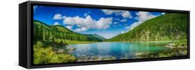 Panoramic View on Mountain Lake in Front of Mountain Range, National Park in Altai Republic, Siberi-null-Framed Stretched Canvas