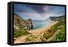 Panoramic View over Beach with Durdle Door Landmark in Dorset Jurassic Coast, Uk-Marcin Jucha-Framed Stretched Canvas