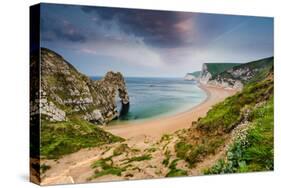 Panoramic View over Beach with Durdle Door Landmark in Dorset Jurassic Coast, Uk-Marcin Jucha-Stretched Canvas