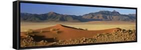 Panoramic View Over Orange Sand Dunes Towards Mountains, Namib Rand Private Game Reserve, Namibia-Lee Frost-Framed Stretched Canvas