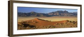 Panoramic View Over Orange Sand Dunes Towards Mountains, Namib Rand Private Game Reserve, Namibia-Lee Frost-Framed Photographic Print