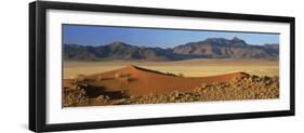 Panoramic View Over Orange Sand Dunes Towards Mountains, Namib Rand Private Game Reserve, Namibia-Lee Frost-Framed Photographic Print