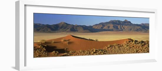 Panoramic View Over Orange Sand Dunes Towards Mountains, Namib Rand Private Game Reserve, Namibia-Lee Frost-Framed Photographic Print